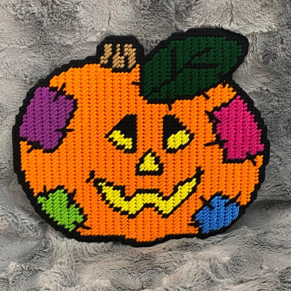 Handcrafted Patchwork Pumpkin Halloween Needlework Wall Hanging Decor
